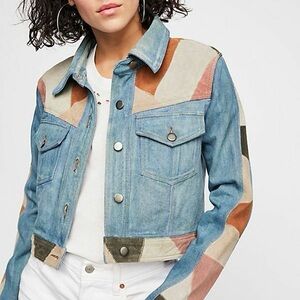 Free People Colorblock Denim Jacket
